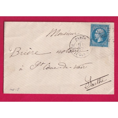 N°22 PARIS ETOILE 10 PETITE RUE DU BAC AVEC TIRETS POUR ST COME DE VAIR SARTHE INDICE 18 LETTRE