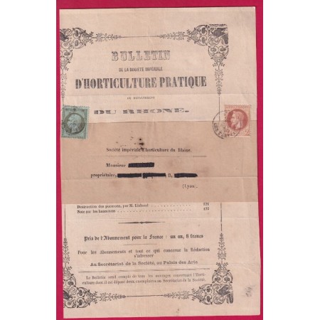 MIXTE N°21 26 CAD TYPE 15 LYON LES TERREAUX TARIF A 3C BANDE DE JOURNAL POUR LYON LETTRE
