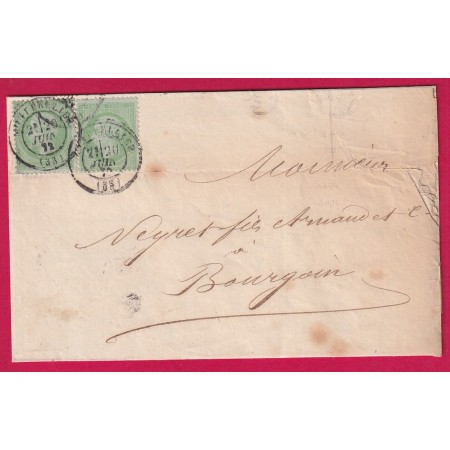 N°35 X2 MONTPELLIER HERAULT 20 JUIN 1872 POUR BOURGOIN TARIS IMPRIME LETTRE