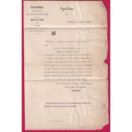 N°35 X2 MONTPELLIER HERAULT 20 JUIN 1872 POUR BOURGOIN TARIS IMPRIME LETTRE