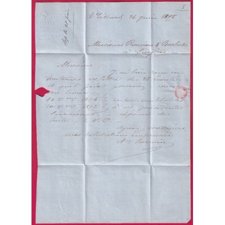 N°60 GC 1862 JARNAC CHARENTE OR DE VEILLARD POUR SURGERES CHARENTE INFERIEURE LETTRE