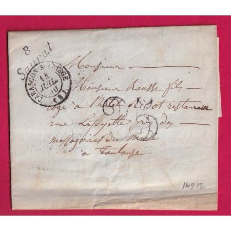 CURSIVE 8 SAURAT ARIEGE CAD TYPE 15 TARASCON SUR ARIEGE POUR TOULOUSE HAUTE GARONNE INDICE 12 LETTRE