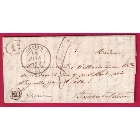 CAD TYPE 14 CHALUS HAUTE VIENNE OR FLAVIGNAC + DECIME RURAL EN NOIR POUR AIX EN PROVENCE BOUCHES DU RHONE LETTRE