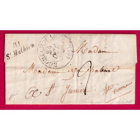 CURSIVE 81 ST MATHIEU HAUTE VIENNE CAD TYPE 13 ROCHECHOUART POUR ST JUNIEN SIGNE BAUDOT ? LETTRE