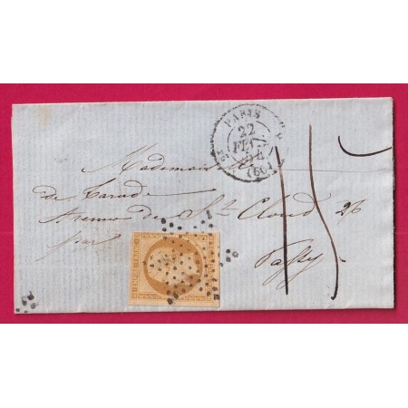 N°13 PARIS ETOILE PLEINE 8 60 2E TAXE 15C MANUSCRIT D 22 FEVRIER 1854 POUR PASSY LES PARIS LETTRE