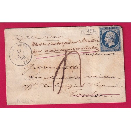 N°14 PC 154 ATHIS MONS SEINE ET OISE TAXE MANUSCRIT 4 POUR TOULON REEXP CAVALAIRE ST TROPEZ INDICE 14 LETTRE