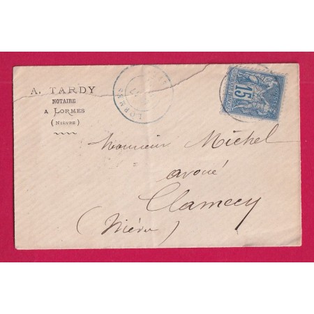 N°90 CAD TYPE 17 EN BLEU LORMES NIEVRE POUR CLAMECY LETTRE