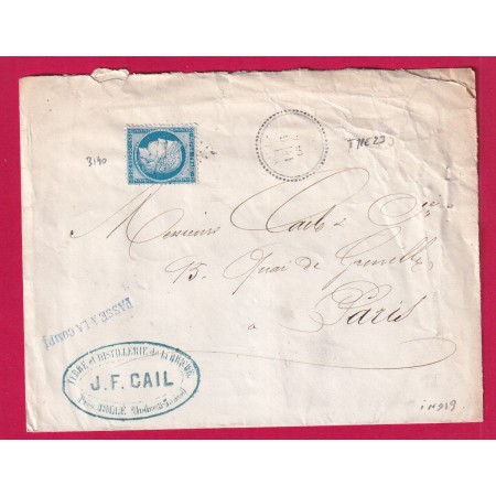 N°60 GC 3140 RILLE CAD TYPE 23 INDRE ET LOIRE POUR PARIS INDICE 19 LETTRE