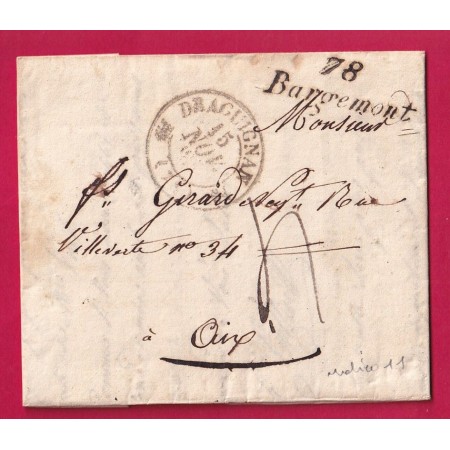 CURSIVE 78 BARGEMONT VAR CAD TYPE 12 DRAGUIGNAN POUR AIX EN PROVENCE 1832 INDICE 11 LETTRE
