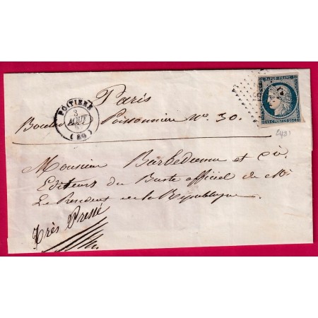 N°4 PC 2481 POITIERS VIENNE POUR PARIS 1852 LETTRE