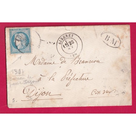 N°60 CAD BUREAU DE PASSE 1307 DIJON CAD T17 AISEREY COTE D'OR + BM POUR DIJON LETTRE
