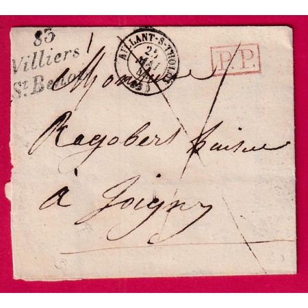CURSIVE 83 VILLIERS ST BENOIT YONNE T15 AILLANT S THOLLON + PP ROUGE 1844 POUR JOIGNY LETTRE