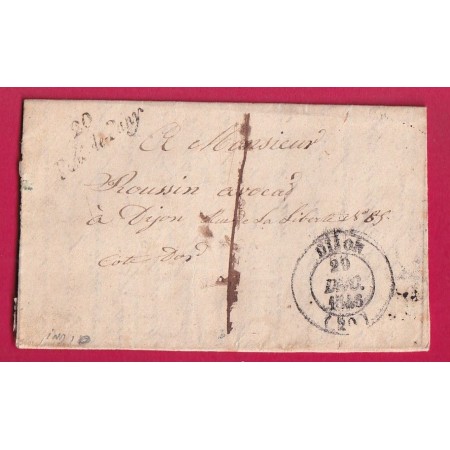CURSIVE 20 PONT DE PANY + CAD TYPE 14 DIJON COTE D'OR 1846 TAXE LOCALE 1 POUR DIJON ARRIVE LE MEME JOUR LETTRE