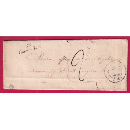 CURSIVE 74 BOSC LE HARD SEINE INFERIEURE POUR ROUEN 1850 INDICE 14 LETTRE
