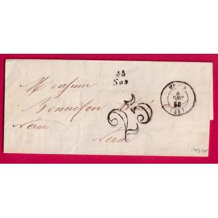 CURSIVE 45 SOS LOT ET GARONNE 1850 TAXE 25C POUR NERAC INDICE 10 LETTRE