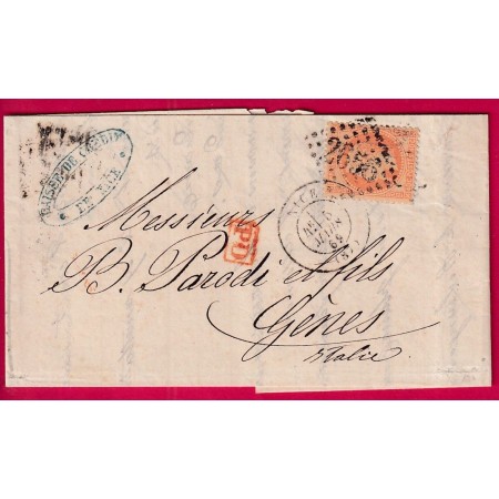 N°31 GC 2656 NICE ALPES MARITIMES POUR GENES GENOVA OTALIE ITALIA 1869 LETTRE