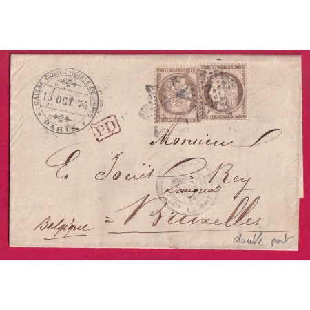 N°56 X2 PARIS ETOILE 1 PL DE LA BOURSE POUR BRUXELLES BELGIQUE DOUBLE PORT LETTRE