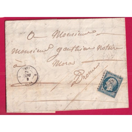 N°10 TB PC 1818 LYON B 68 B POUR MORAS DROME DECEMBRE 1853 LETTRE