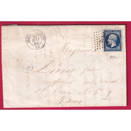 N°14 TTB / SUP BLEU NOIR PC 2870 SEMUR EN AUXOS COTE D'OR POUR PARIS 1856 LETTRE