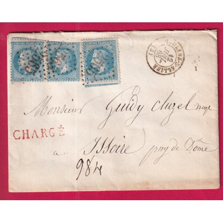 N°29 X2 GC 2565 MOULINS ALLIER LETTRE CHARGE POUR ISSOIRE PUY DE DOME LETTRE