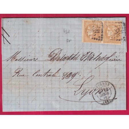 N°43B PAIRE GC 260 AVIGNON VAUCLUSE POUR LYON RHONE LETTRE