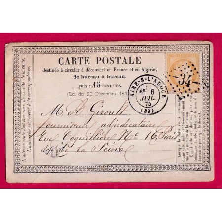 N°55 GC 34 AIRE SUR ADOUR LANDES POUR PARIS CARTE PRECURSEUR LETTRE