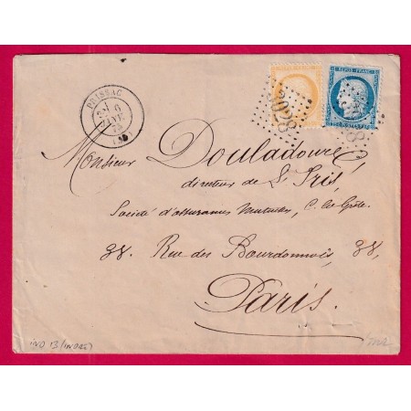 N°55 60 GC 3028 PRISSAC INDRE POUR PARIS DOUBLE PORT LETTRE