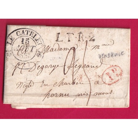 CAD TYPE 12 LE CATELET AISNE DECIME RURAL DE VENDHUILE GRIFFE LFR2 POUR HORNU BELGIQUE LETTRE
