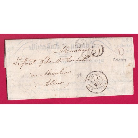 CAD TYPE 15 ANGERVILLE SEINE ET OISE BOITE RURALE I EN ROUGE DE PUSSAY POUR MOULINS ALLIER LETTRE