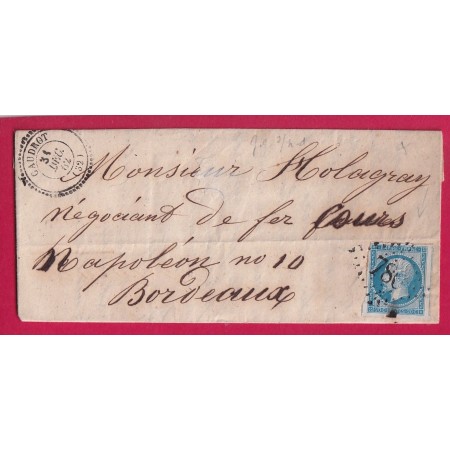 N°14 GC 780 CAUDROT GIRONDE DU 31 DEC 1862 GC PRECOCE POUR BORDEAUX LETTRE