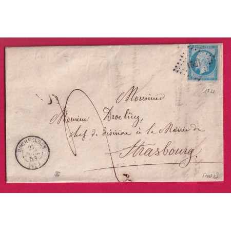 N°14 PC 1521 HOCHFELDEN BAS RHIN TAXE MANUSCRIT 4 POUR STRASBOURG LETTRE