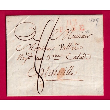 MARQUE CONQUIS 113 PISE PISA ITALIE ITALIA 1809 POUR MARSEILLE LETTRE