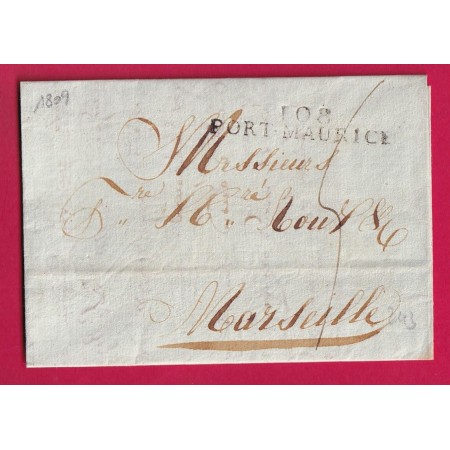 MARQUE CONQUIS 108 PORT MAURICE PORTO MAURIZIO ITALIE ITALIA 1809 POUR MARSEILLE LETTRE