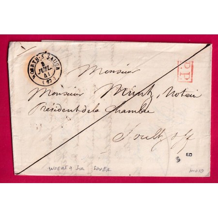 CAD TYPE 15 WORTH SUR SAUER BAS RHIN + PP ROUGE 1841 POUR SOULTZ SOUS FORET INDICE 10 LETTRE