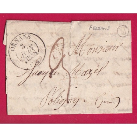 CAD TYPE 13 ORNANS DOUBS 1848 BOITE RURALE U FERTANS POUR POLIGNY JURA