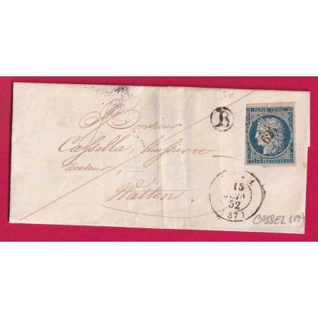 N°4 PC 624 CASSEL NORD BOITE RURALE B POUR WATTEN 1852 LETTRE