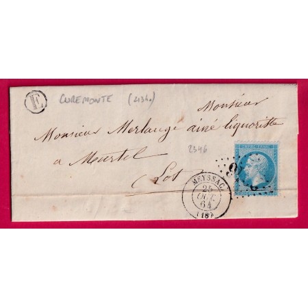 N°22 GC 2346 MEYSSAC CORREZE BOITE RURALE F CUREMONTE POUR MARTEL LOT LETTRE