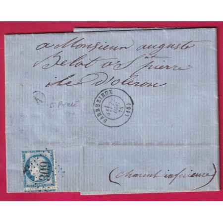N°6O GC 309 BARBEZIEUX CHARENTE BOITE RURALE K ST PIERRE POUR ST PIERRE ILE D'OLERON LETTRE