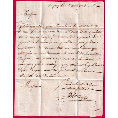 MARQUE MANUSCRIT DU PUY EN VELAY HAUTE LOIRE 1735 POUR MARSEILLE LENAIN N°1 INDICE 13 LETTRE COVER