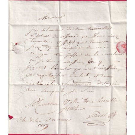 MARQUE 71 CHATEAU DU LOIR SARTHE 1807 POUR LAVAL TAXE MODIFIEE INDICE 12 LETTRE COVER