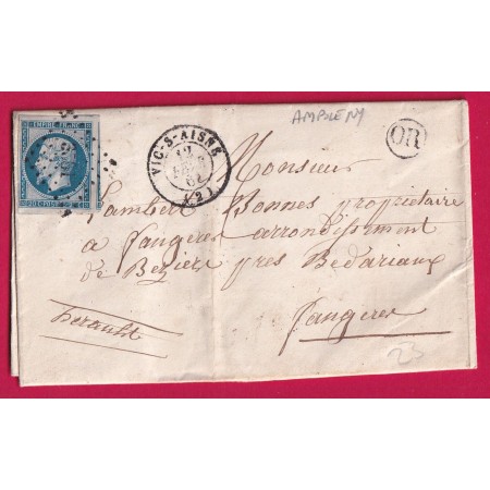 N°14 TTB PC 3561 VIC SUR AISNE OR AMBLENY POUR FAUGERES HERAULT LETTRE COVER