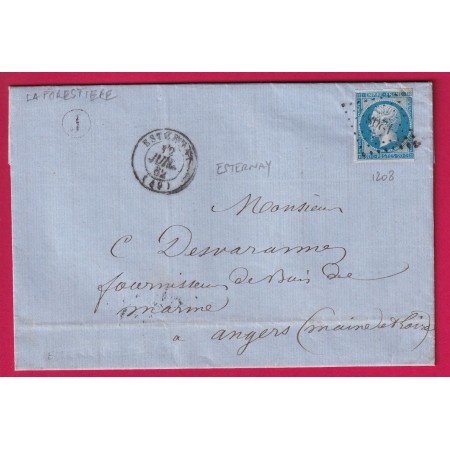 N°14 PC 1208 ESTERNAY MARNE BOITE RURALE J LA FORESTIERE POUR ANGERS MAINE ET LOIRE LETTRE COVER FRANCE