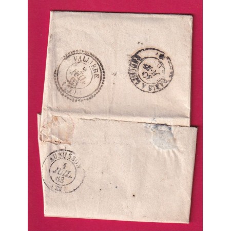 N°21 X2 PARIS LOSNAGE ROMAIN H BUREAU H POUR FELLETIN CREUSE 1863 LETTRE COVER FRANCE