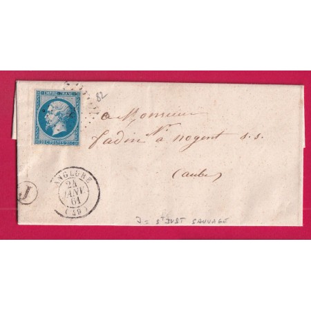 N°14 PC82 ANGLURE MARNE BOITE RURALE J ST JUST SAUVAGE POUR NOGENT SUR SEINE AUBE 1861 LETTRE COVER FRANCE
