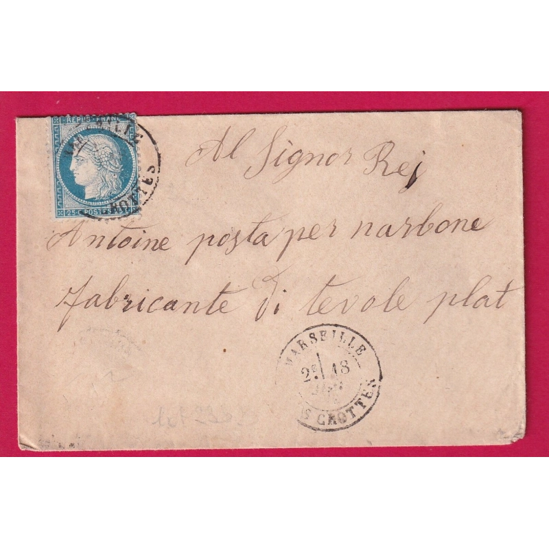 N°60 CAD TYPE 17 MARSEILLE LES CROTTES POUR NARBONNE AUDE LETTRE COVER FRANCE