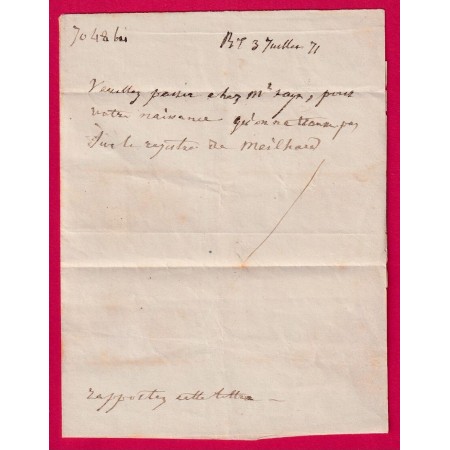 TIMBRE TAXE N°4 LITHO BORDEAUX 3 JUILLET 1871 POUR BORDEAUX COTE 1500€ LETTRE COVER FRANCE