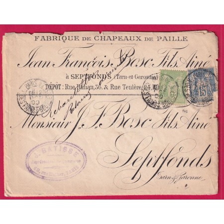 N°105 90 LEVEE EXEPTIONNELLE PARIS R DES FRANCS BOURGEOIS LEVEE E1 POUR SEPT FONDS TARN ET GARONNE RARE LETTRE COVER