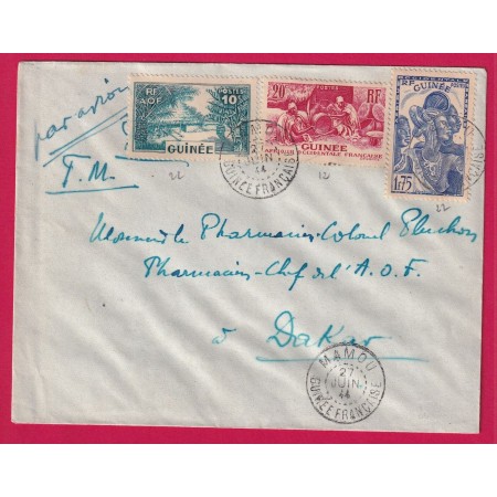 LETTRE FM SURTAXE PAR AVION MAMOU GUINEE FRANCAISE POUR DAKAR 1944 LETTRE COVER