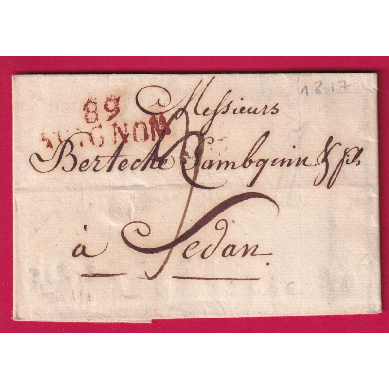 MARQUE 89 AVIGNON VAUCLUSE EN ROUGE 1817 POUR SEDAN ARDENNES INDICE 13  LETTRE COVER