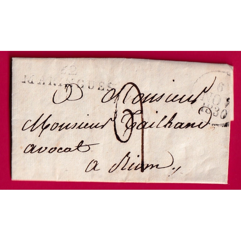 MARQUE 62 MARINGUES PUY DE DOME 1830 POUR RIOM  LETTRE COVER